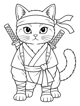 Free printable Brave Ninja Cat Warrior coloring page