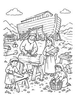 Free printable Noah And Family Building The Ark coloring page