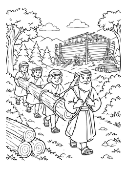 Free printable Noah And Sons Building The Ark coloring page