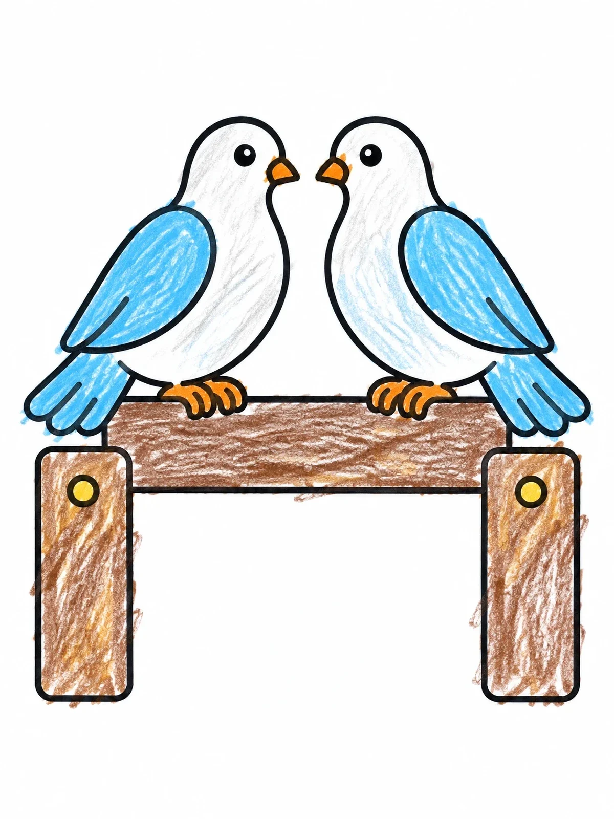 Colored example of the Pair Of Doves On Fence coloring page