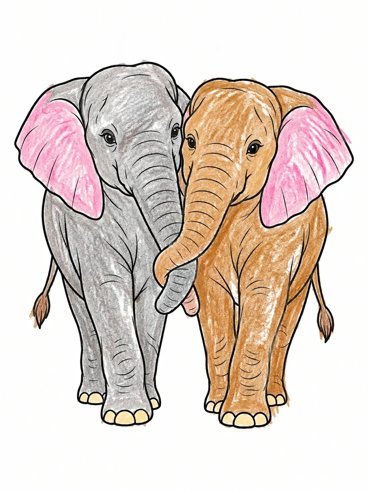 Colored example of the Pair Of Elephants With Entwined Trunks coloring page