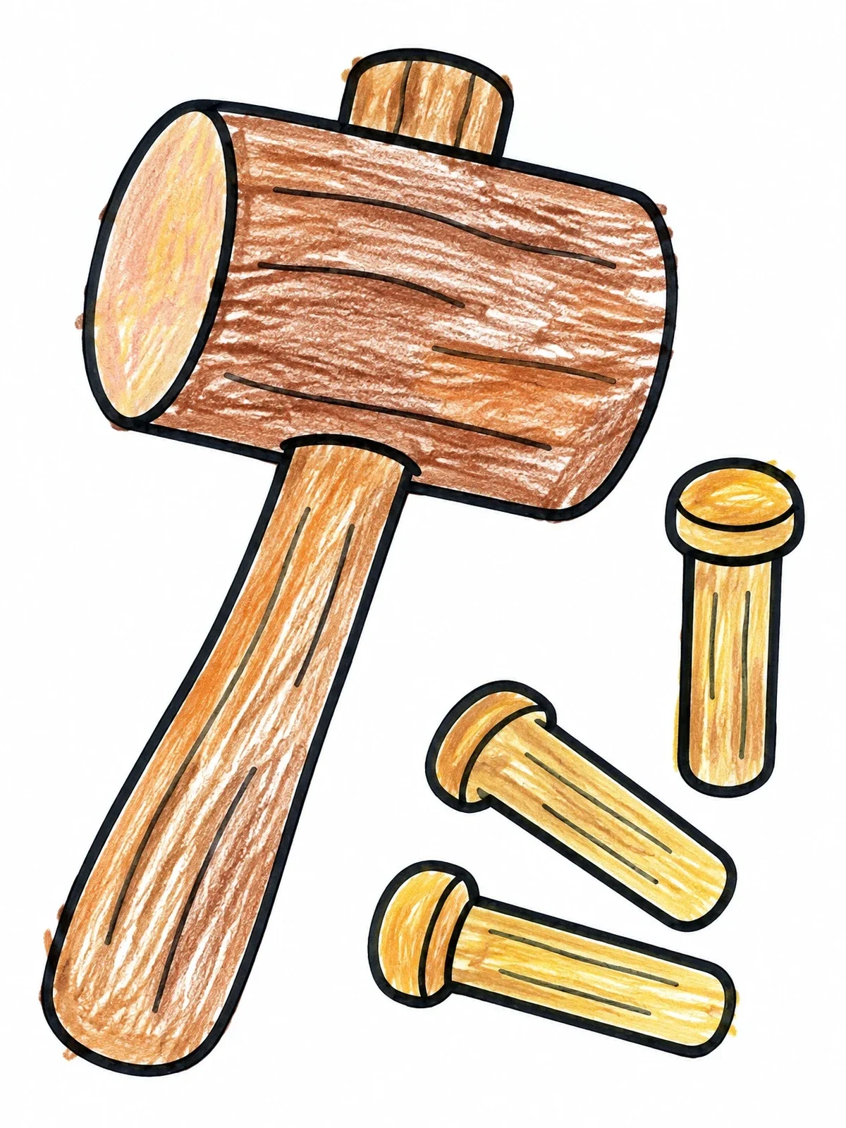 Colored example of the Wooden Mallet And Pegs For The Ark coloring page