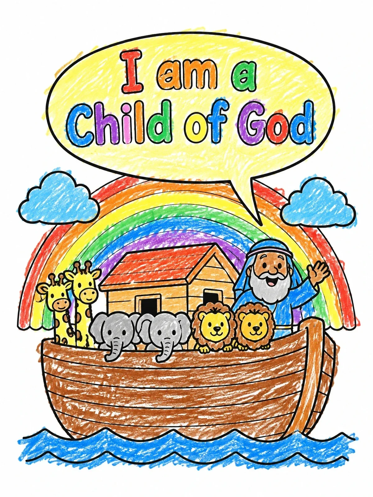 Colored example of the Noah Ark With Cute Animals coloring page