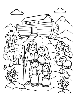 Free printable Noah And Family Beside The Ark coloring page
