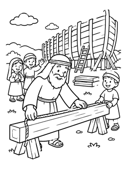 Free printable Noah Measuring Wood For The Ark coloring page