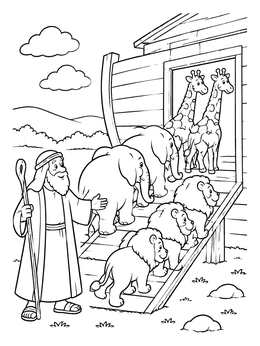Free printable Noah Welcoming Animals Into The Ark coloring page
