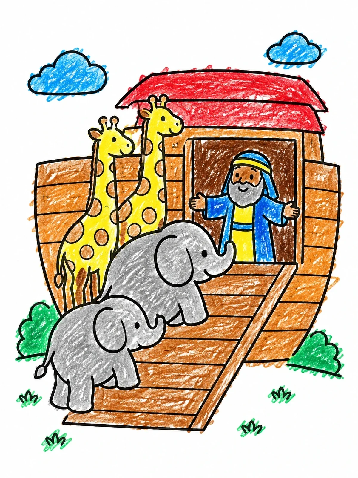 Colored example of the Noah Welcoming Animals To The Ark coloring page