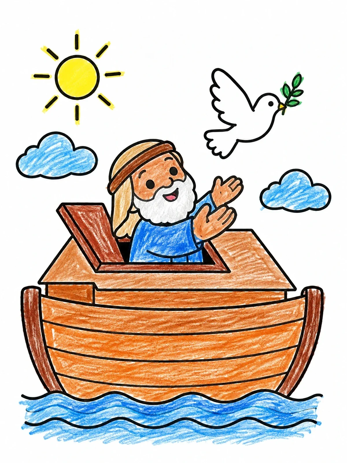 Colored example of the Noah Welcoming Dove On Ark coloring page