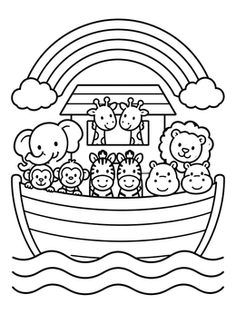 Free printable Noah's Ark With Friendly Animals coloring page
