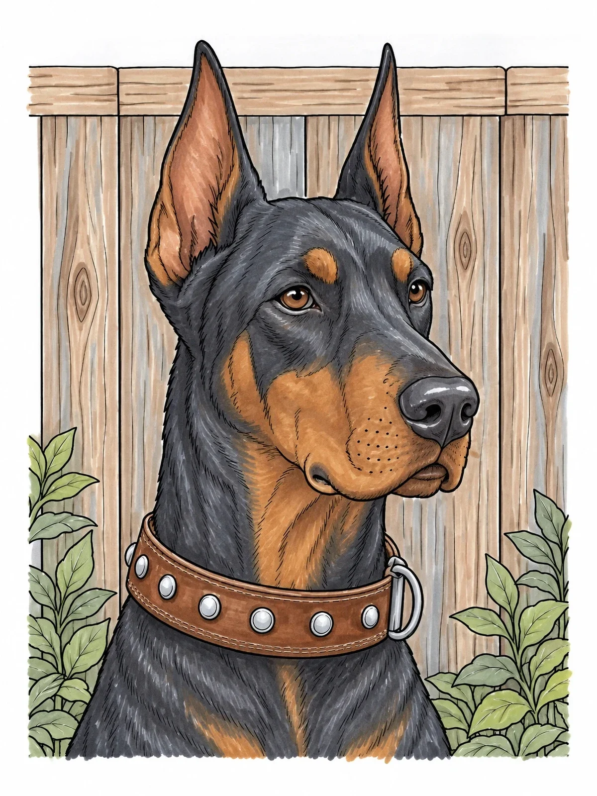 Colored example of the Noble Doberman By The Fence coloring page