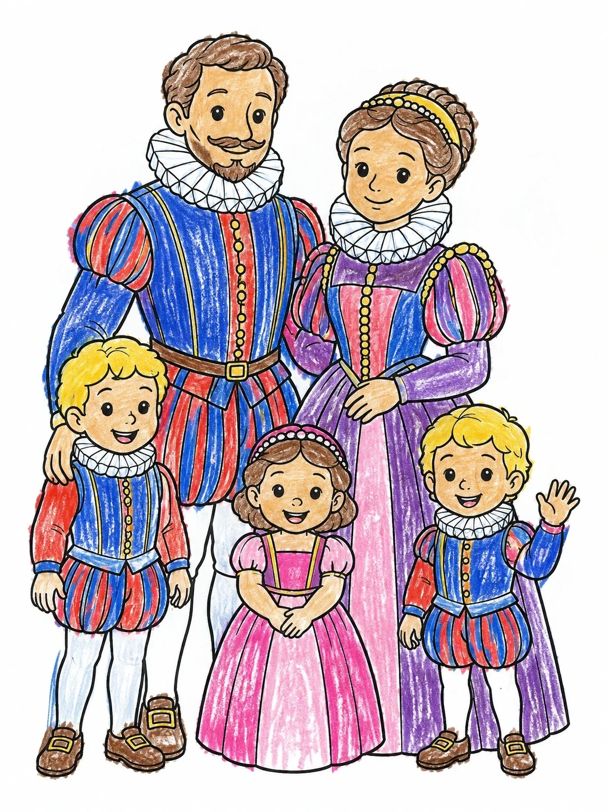 Colored example of the Noble Renaissance Family Portrait coloring page