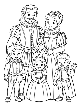 Free printable Noble Renaissance Family Portrait coloring page