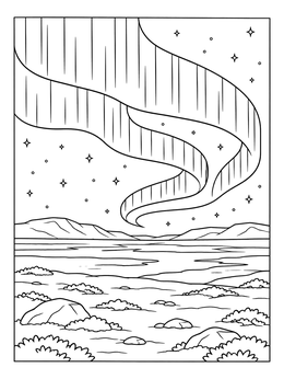 Free printable Northern Lights Over Arctic Tundra coloring page