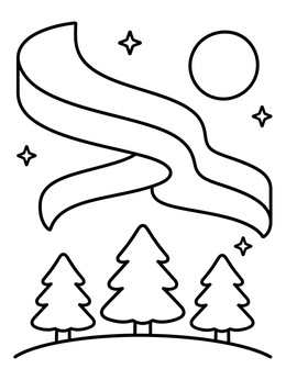 Free printable Aurora Borealis Over Pine Trees coloring page