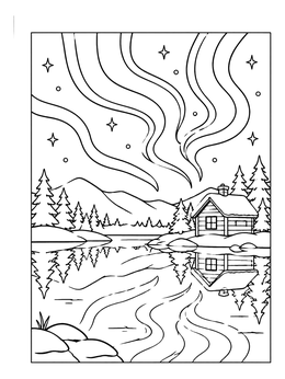 Free printable Northern Lights Over Calm Arctic Lake coloring page