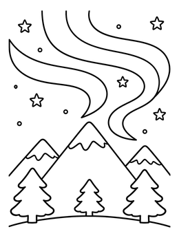 Free printable Northern Lights Over Snowy Mountains coloring page