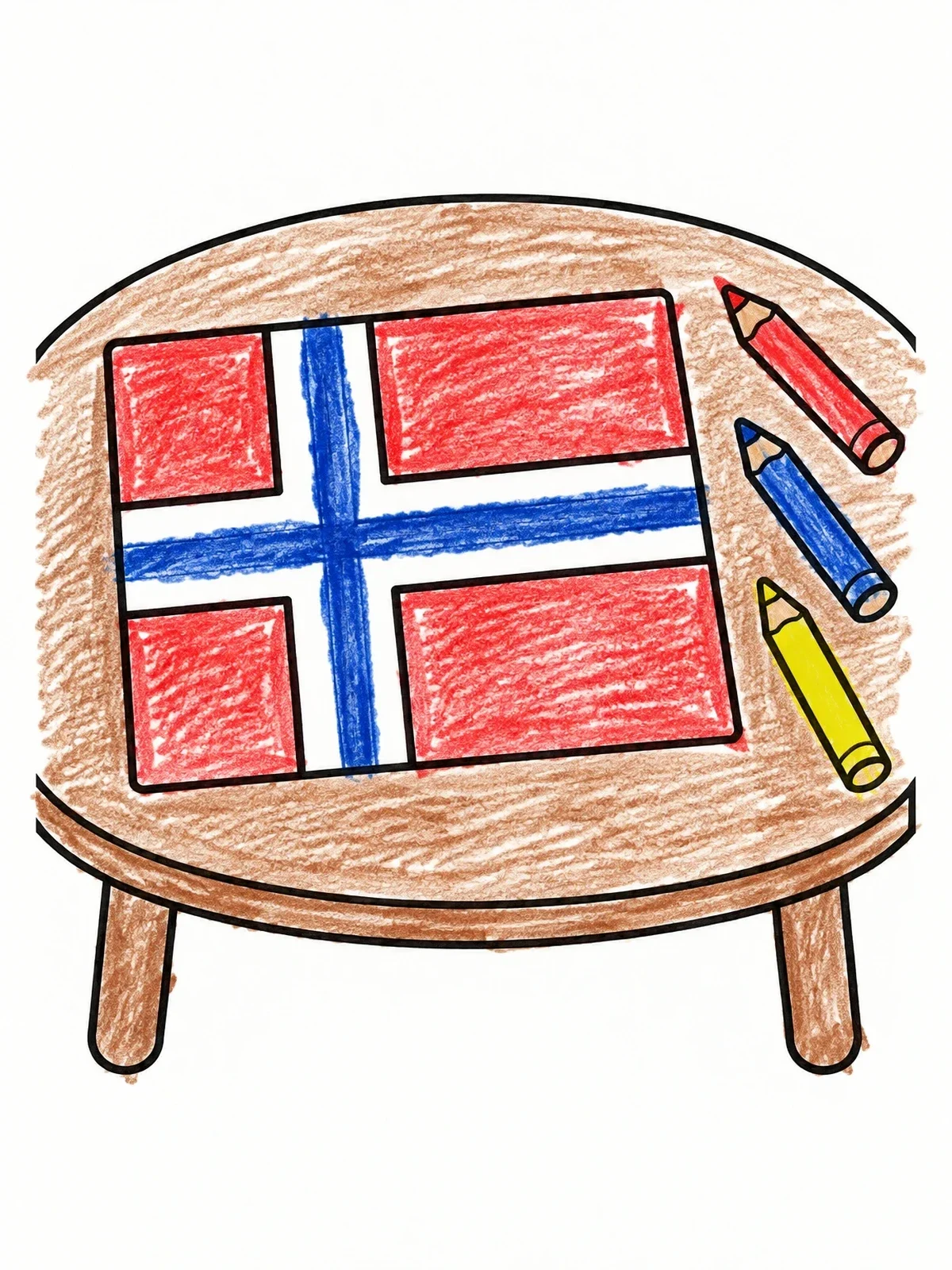 Colored example of the Norwegian Flag On A Table With Crayons coloring page