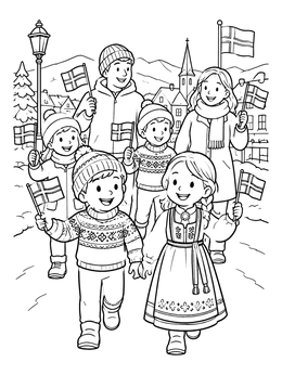 Free printable Norwegian Family Constitution Day Parade coloring page