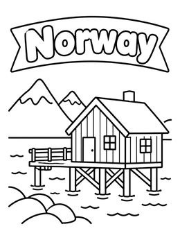 Free printable Traditional Norwegian Fisherman Cabin By Water coloring page