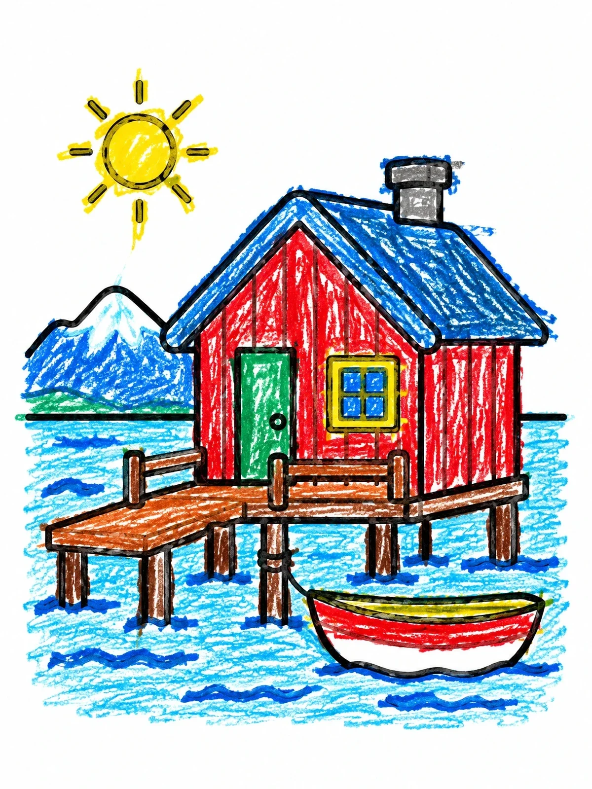 Colored example of the Cozy Fisherman Hut On Water coloring page