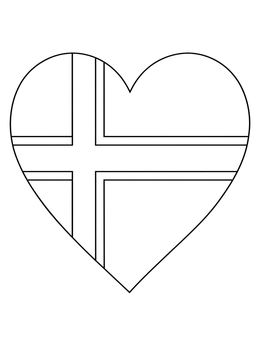 A heart-shaped emblem showing the Nordic cross pattern in this norway coloring page.
