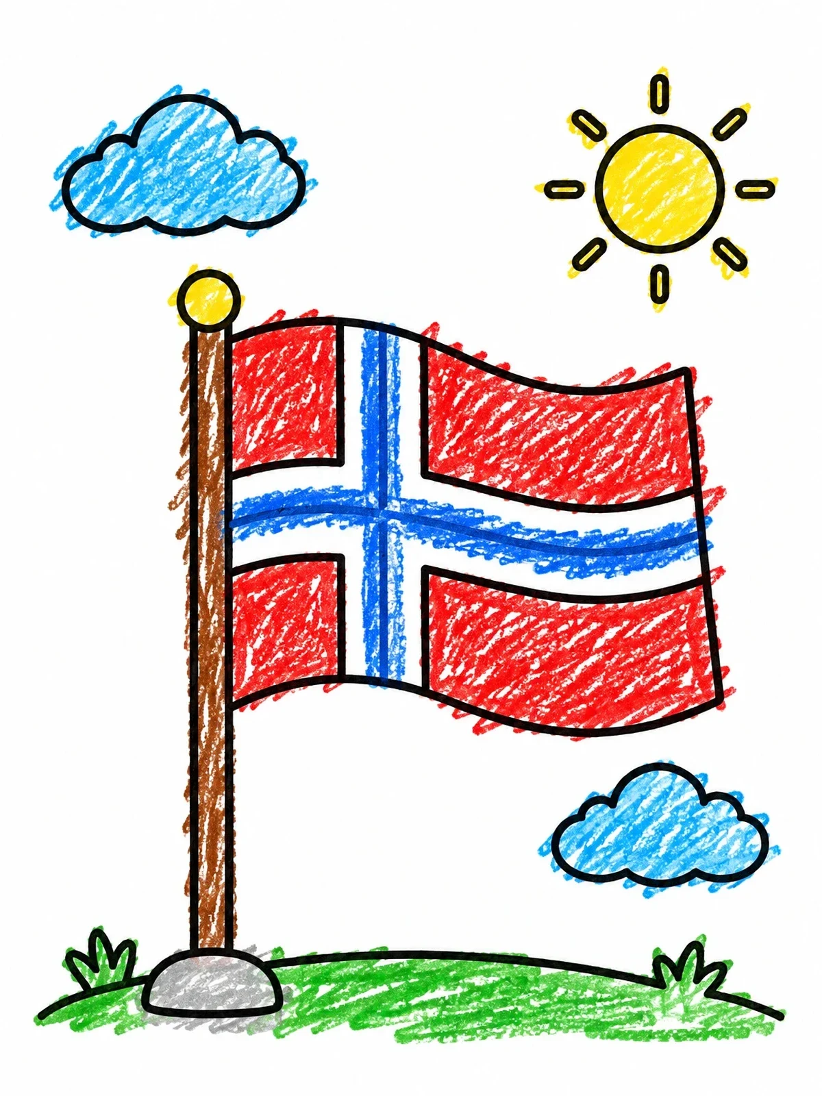Colored example of the Norwegian Flag Waving In The Wind coloring page
