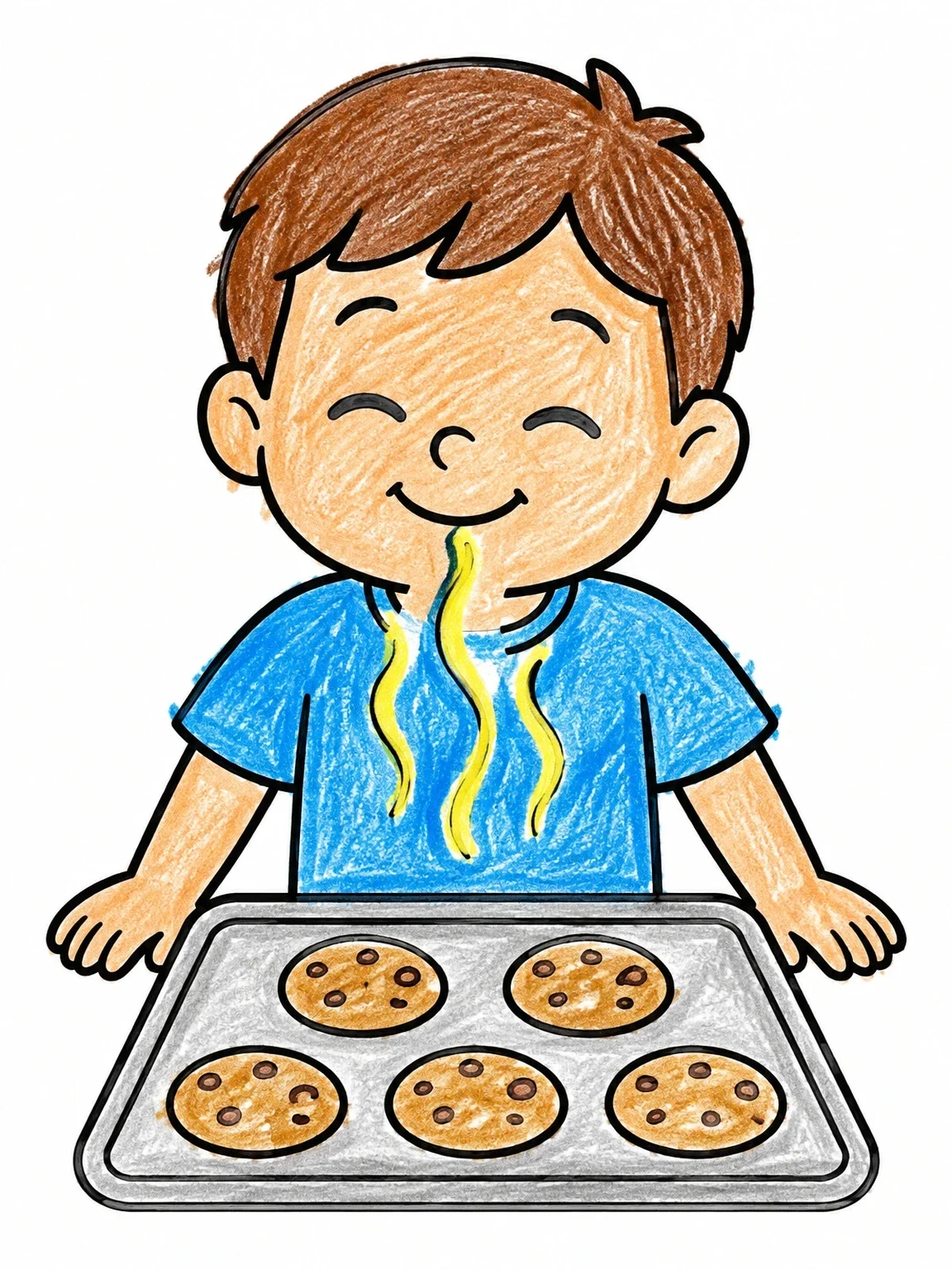 Colored example of the Smelling Fresh Baked Cookies coloring page