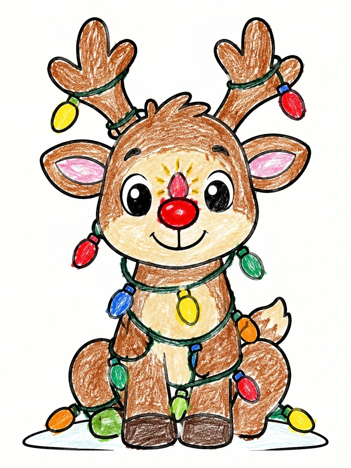 Colored example of the Cute Reindeer With Glowing Nose Light coloring page