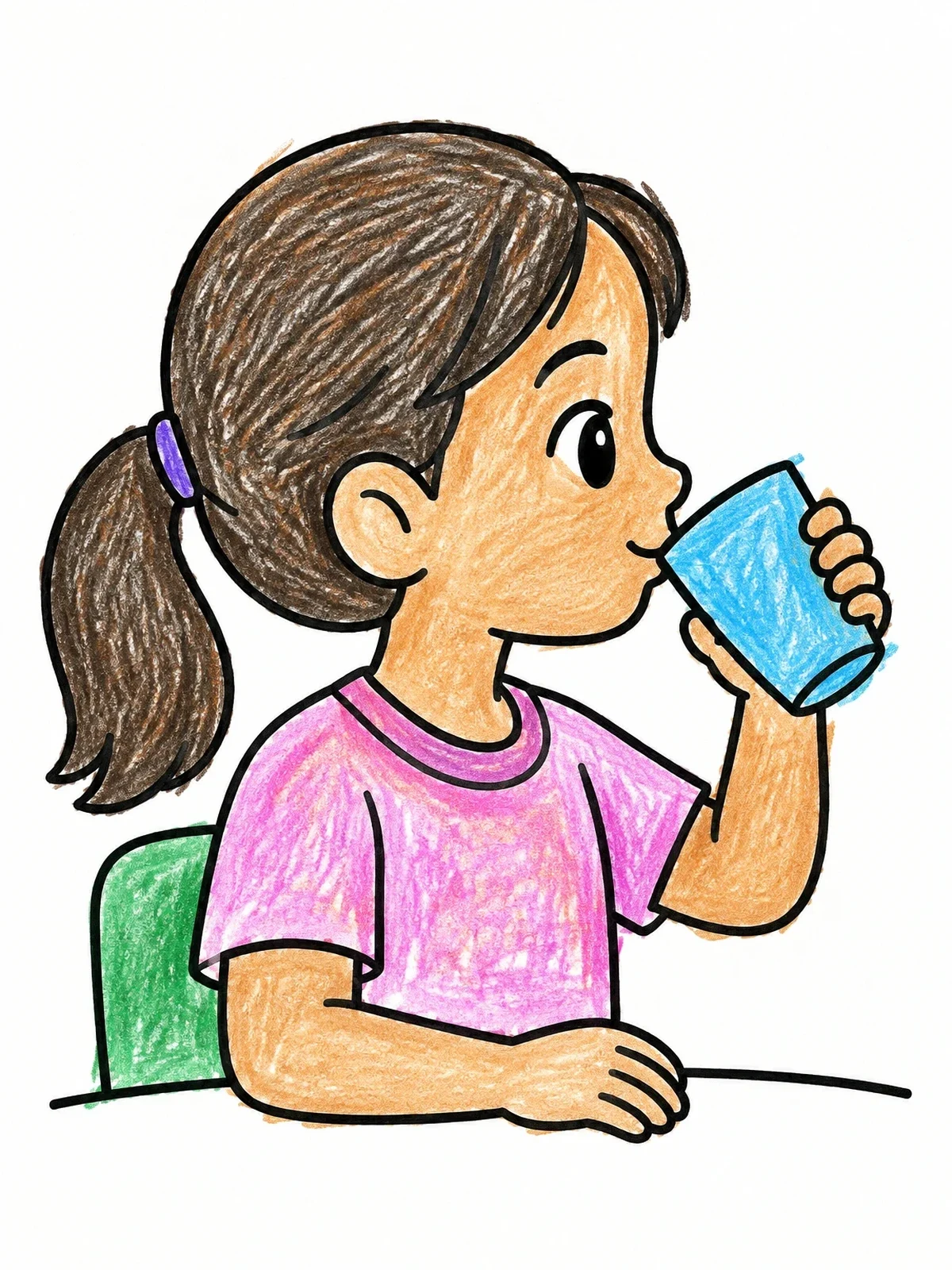 Colored example of the Little Girl Drinking From A Cup coloring page