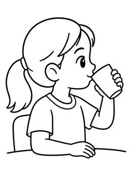 Free printable Little Girl Drinking From A Cup coloring page