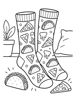 Free printable Novelty Pizza And Taco Socks coloring page