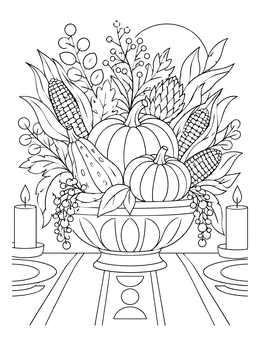 Free printable Autumn Harvest Table Centerpiece coloring page