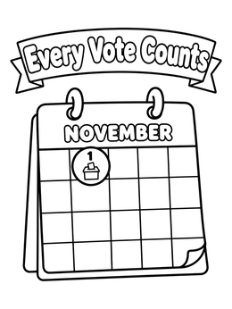 A November calendar sheet with a ballot icon on this election day coloring page.