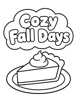 Free printable Cozy Fall Days Pumpkin Pie Slice coloring page