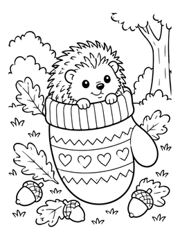 Free printable Cute Hedgehog Inside A Cozy Mitten coloring page