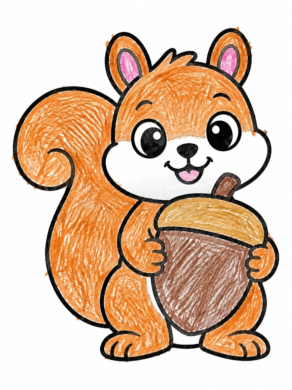 Colored example of the Cute Squirrel With Giant Acorn coloring page