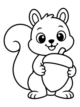 Free printable Cute Squirrel With Giant Acorn coloring page