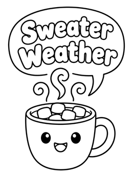 Free printable Cute Hot Cocoa Mug Sweater Weather coloring page