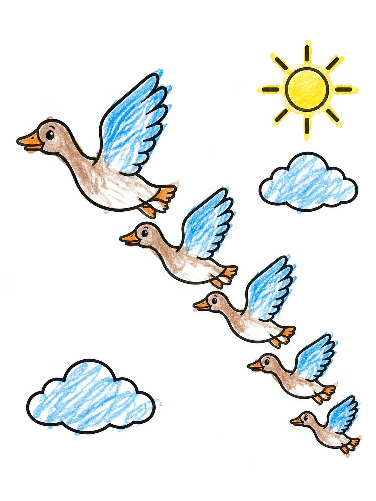 Colored example of the Migrating Geese In The Autumn Sky coloring page