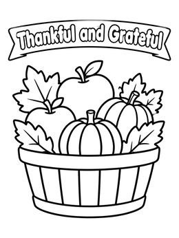 Free printable Thankful Basket With Autumn Harvest coloring page