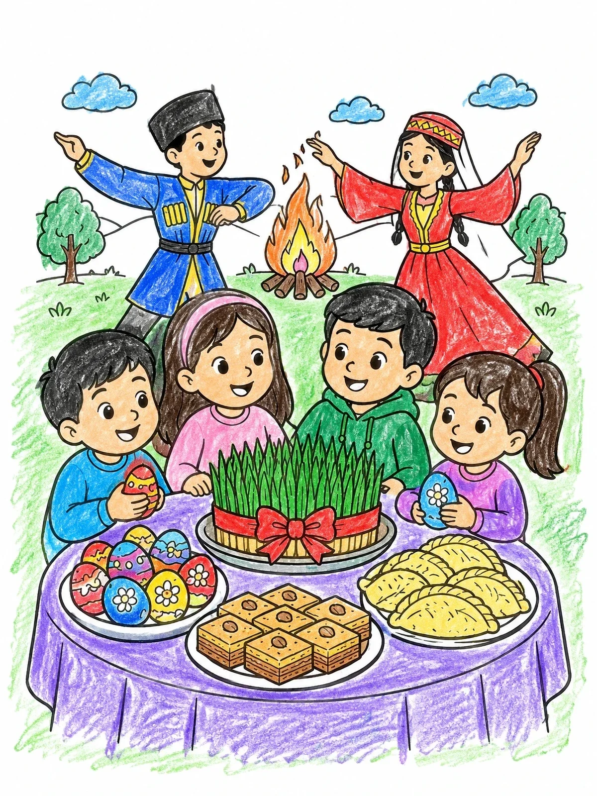 Colored example of the Novruz Holiday Celebration With Festive Table coloring page