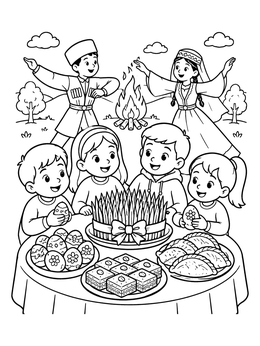Free printable Novruz Holiday Celebration With Festive Table coloring page
