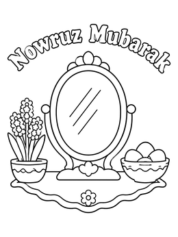 Free printable Nowruz Mubarak Mirror And Haft Sin Table coloring page