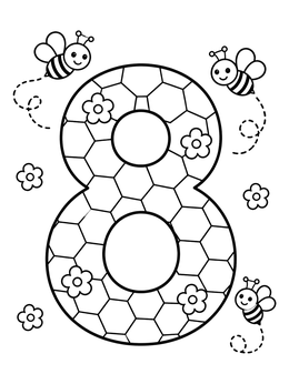 Free printable Number Eight With Honeycomb And Bees coloring page