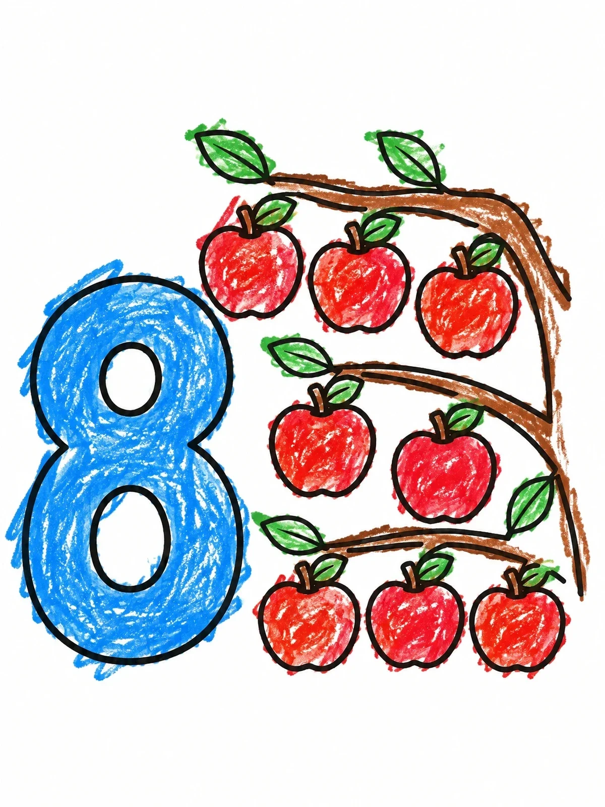Colored example of the Number Eight With Hanging Apples coloring page