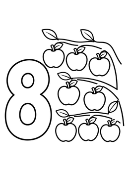 Free printable Number Eight With Hanging Apples coloring page