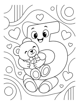 Free printable Number Five Hugging A Teddy Bear coloring page