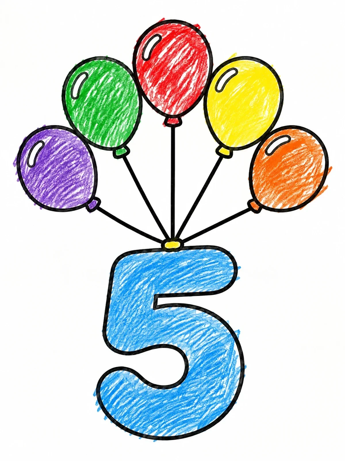 Colored example of the Number Five With Balloons coloring page