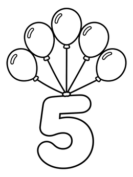 Free printable Number Five With Balloons coloring page
