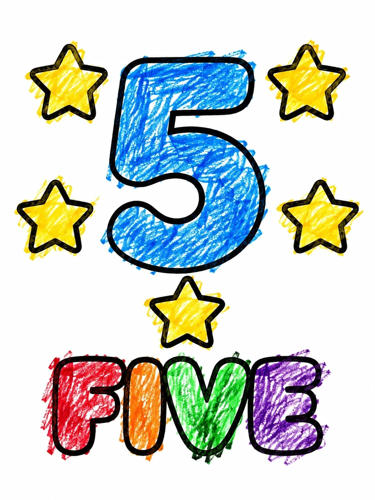 Colored example of the Number Five With Five Stars coloring page